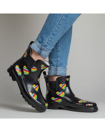 Rainbow Heart Ankle Rain Boots