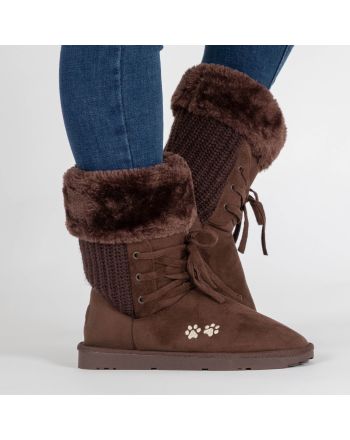 Lace-Up Paw Print Sweater Boots